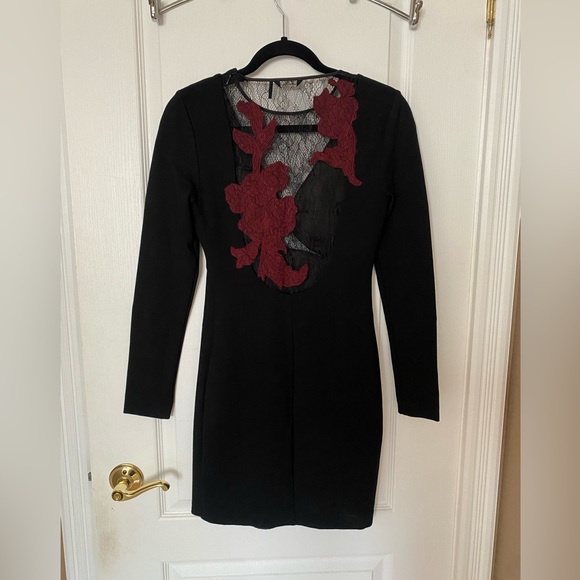 Marciano Long Sleeve Dress with Black & Red Lace - Picture 5 of 8